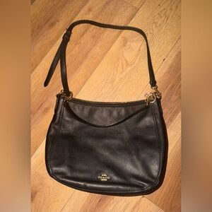 Coach Black Leather Chelsea Hobo Bag with Gold Accents